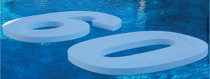 Custom floating foam pool letters in vibrant colors, spelling out a message on the water. Lightweight, durable, and perfect for pool parties, events and branding.