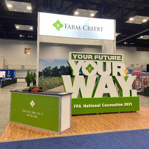 Custom foam trade show display with bold eye catching lightweight and durable letters designed to attract attention and enhance brand visibility